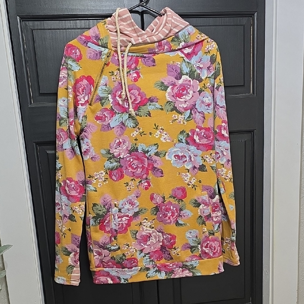 AMPERSAND AVE Floral Hoodie - Pink and Yellow
